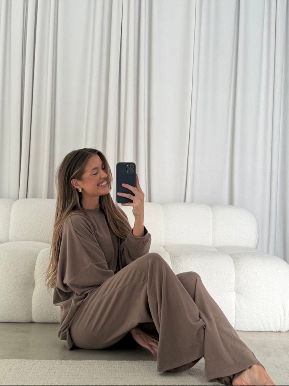 Worth Collective Olive Brown Lounge Set - Oversized Sweatshirt & Wide Leg Pant - Picture 3 of 11